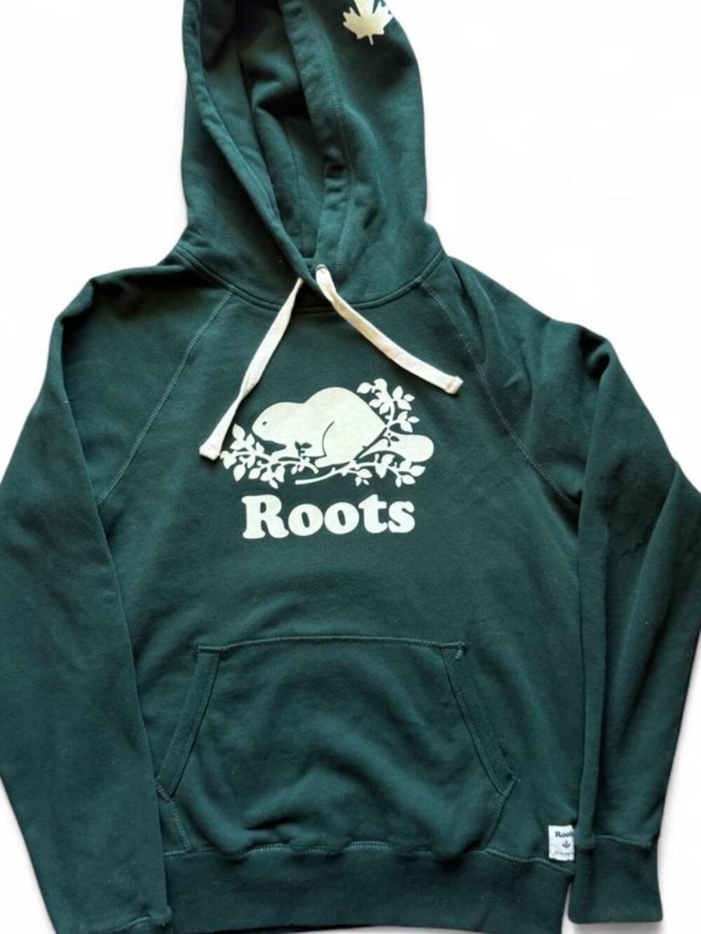 Roots Canada Forest Green Pullover Hoodie Sweatshirt - Iconic Beaver Logo - Size